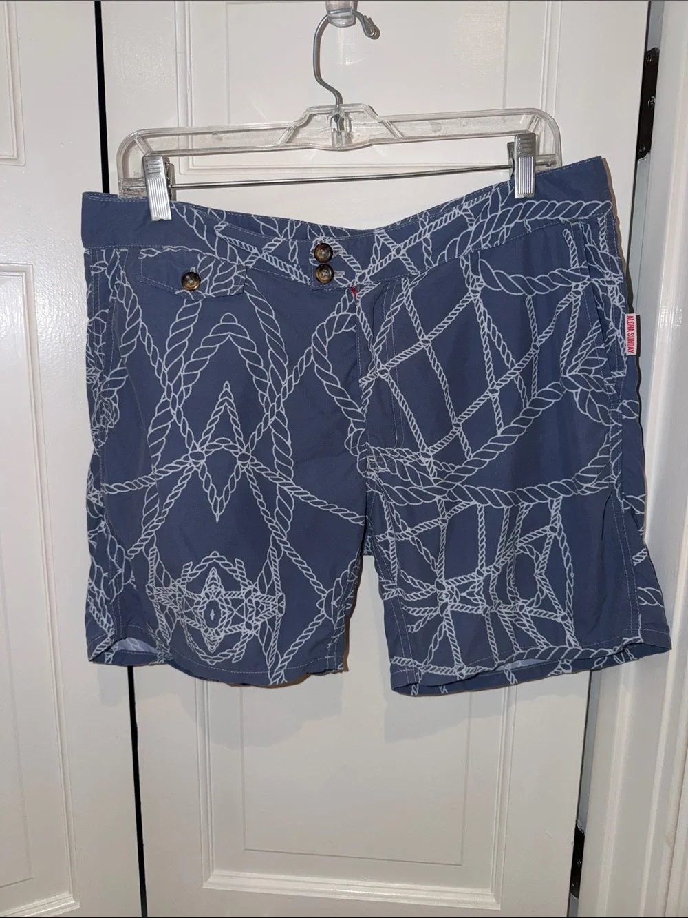 Nautical Rope Pattern Men's Swim Trunks - Navy